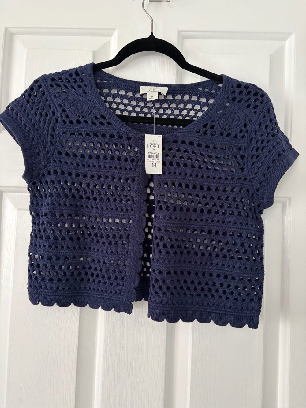 LOFT Navy Open-Knit Short Sleeve Cardigan